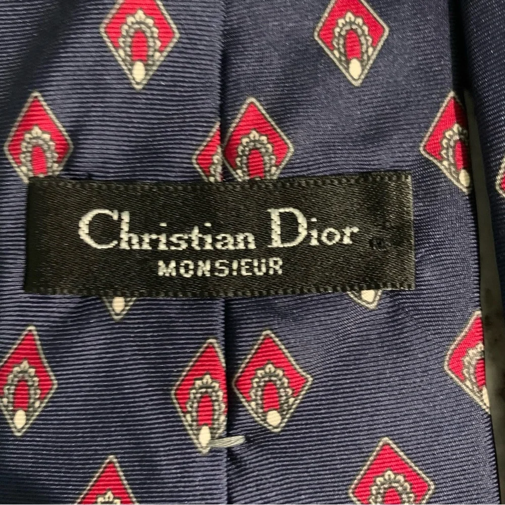 Christian DIOR 100% Silk Repp Tie Navy & Red - Fabric woven in Italy Made in USA